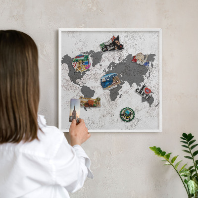 Tablica magnetyczna na magnesy biała rama Mapa świata