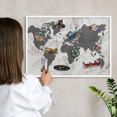 Tablica magnetyczna na magnesy biała rama Mapa świata