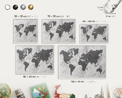 Tablica magnetyczna na magnesy biała rama Mapa świata