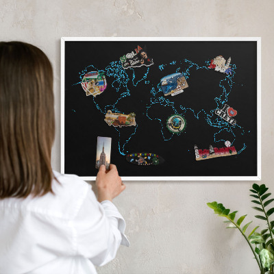 Tablica magnetyczna na magnesy biała rama Mapa świata