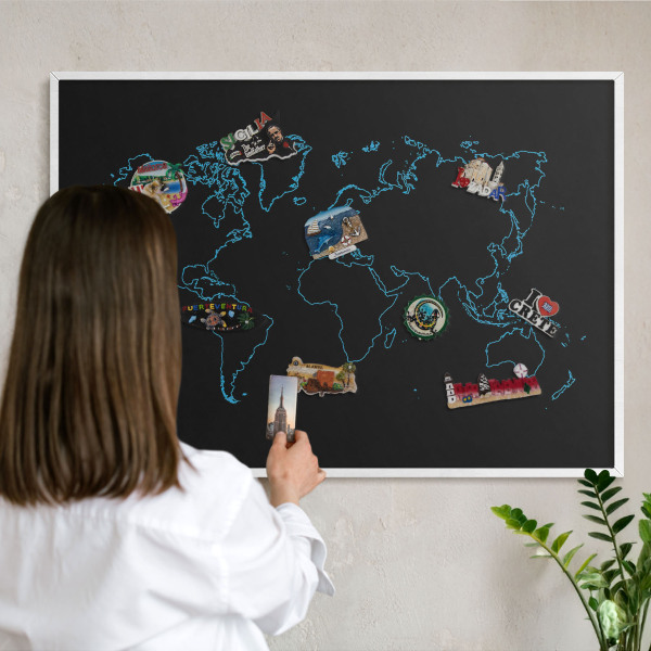 Tablica magnetyczna na magnesy biała rama Mapa świata