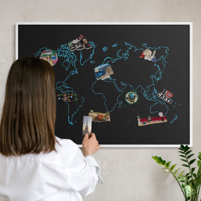 Tablica magnetyczna na magnesy biała rama Mapa świata