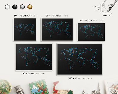 Tablica magnetyczna na magnesy biała rama Mapa świata