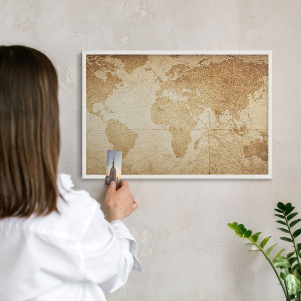Tablica magnetyczna na magnesy biała rama Stara mapa