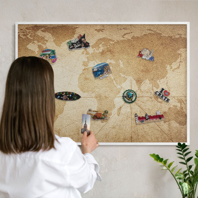 Tablica magnetyczna na magnesy biała rama Stara mapa