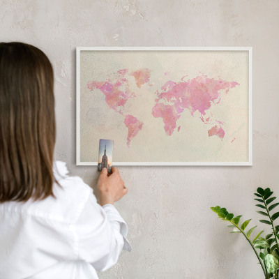 Tablica na magnesy z podróży biała rama Mapa świata