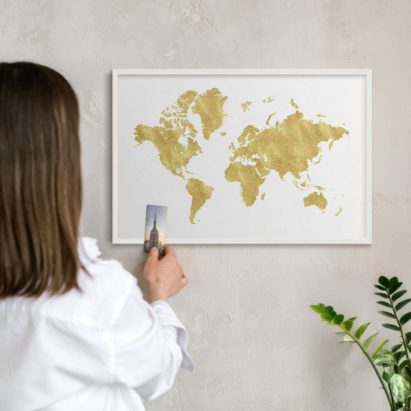 Tablica magnetyczna na magnesy biała rama Mapa świata
