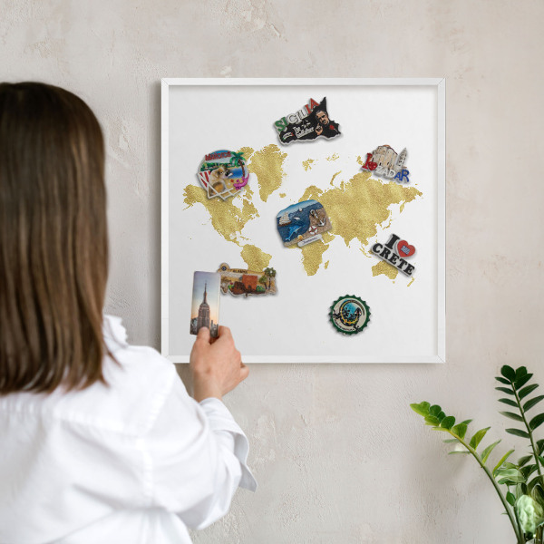Tablica magnetyczna na magnesy biała rama Mapa świata