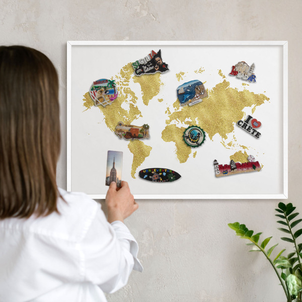 Tablica magnetyczna na magnesy biała rama Mapa świata