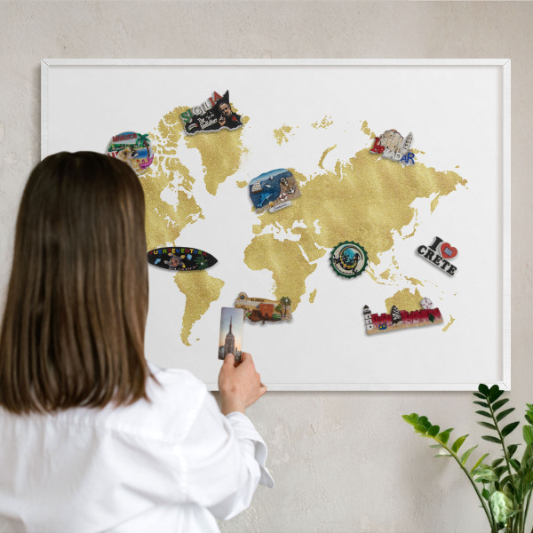 Tablica magnetyczna na magnesy biała rama Mapa świata