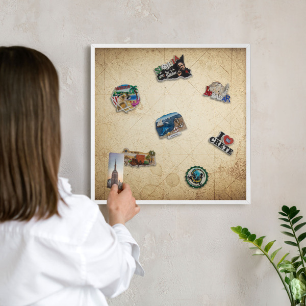 Tablica magnetyczna na magnesy biała rama Antyczna mapa
