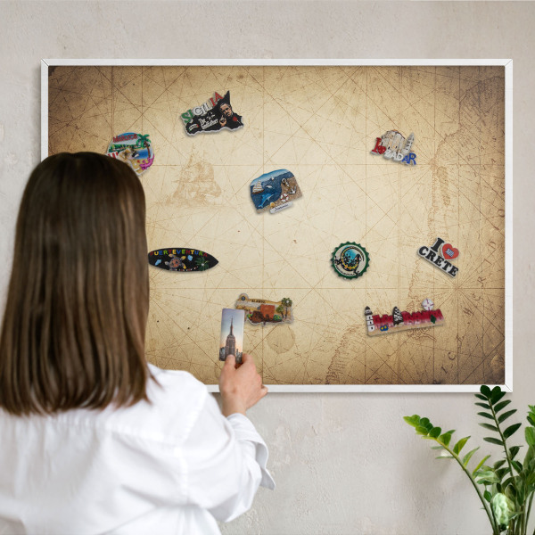 Tablica magnetyczna na magnesy biała rama Antyczna mapa