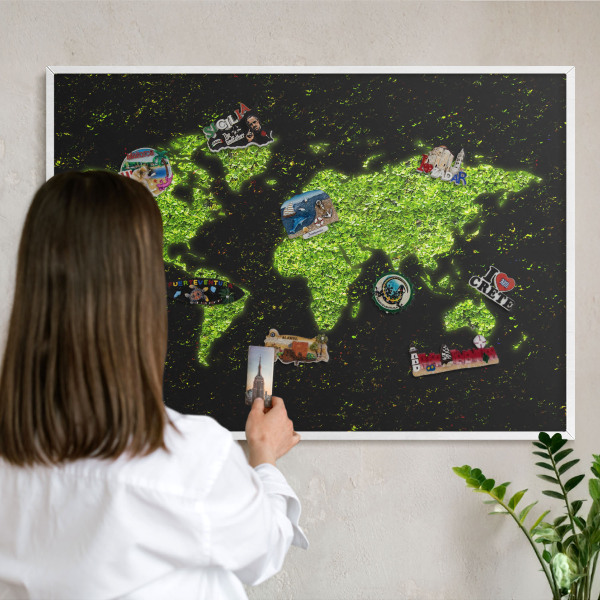 Tablica na magnesy z podróży biała rama Zielona mapa