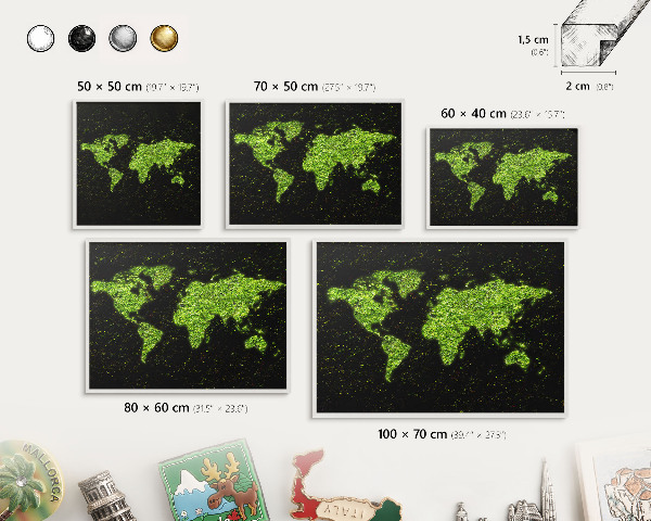 Tablica na magnesy z podróży biała rama Zielona mapa