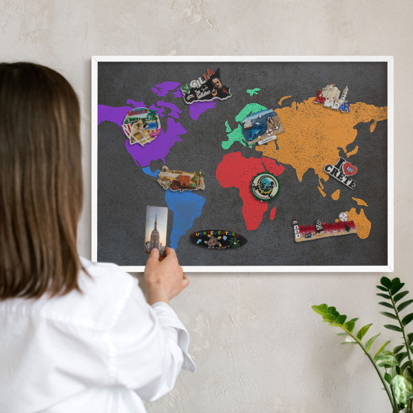 Tablica magnetyczna na magnesy biała rama Kolorowa mapa