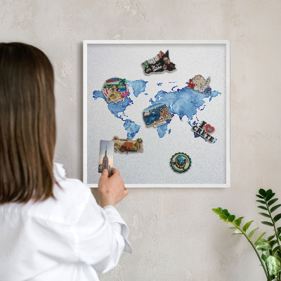 Tablica magnetyczna na magnesy biała rama Akwarelowa mapa