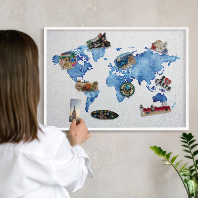 Tablica magnetyczna na magnesy biała rama Akwarelowa mapa