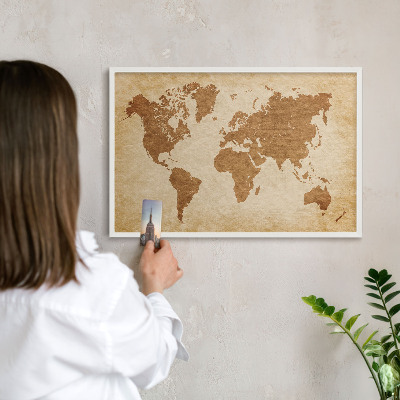 Tablica na magnesy z podróży biała rama Mapa vintage