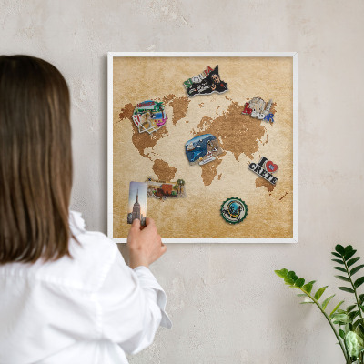 Tablica na magnesy z podróży biała rama Mapa vintage