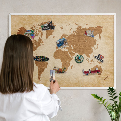 Tablica na magnesy z podróży biała rama Mapa vintage