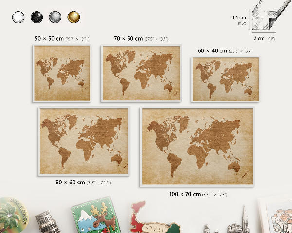 Tablica na magnesy z podróży biała rama Mapa vintage