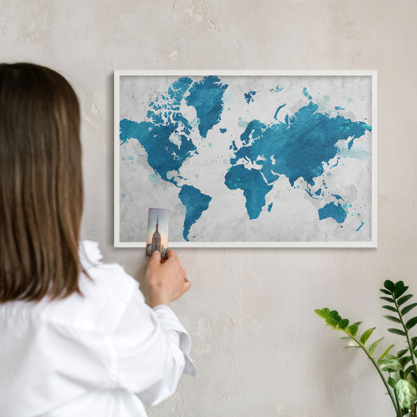 Tablica magnetyczna na magnesy biała rama Mapa akwarela