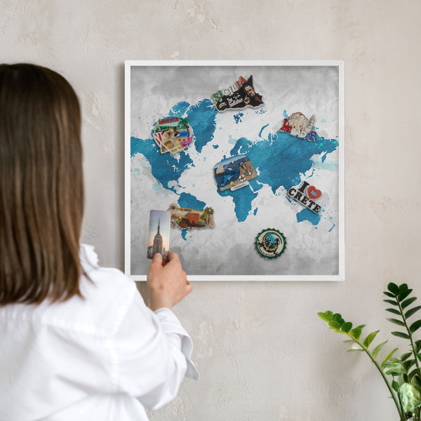 Tablica magnetyczna na magnesy biała rama Mapa akwarela