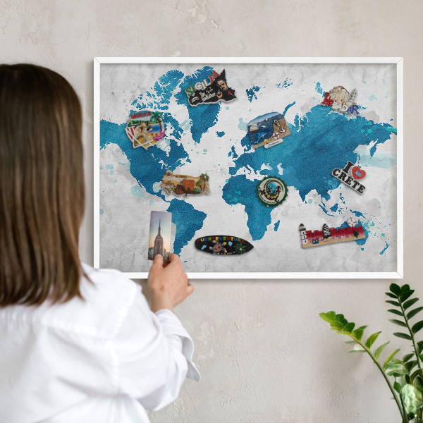 Tablica magnetyczna na magnesy biała rama Mapa akwarela