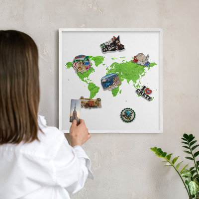 Tablica na magnesy z podróży biała rama Zielona mapa