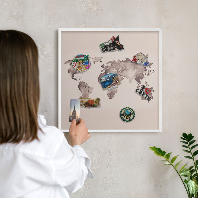 Tablica magnetyczna na magnesy biała rama Mapa świata