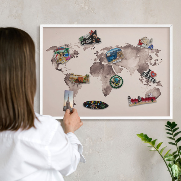 Tablica magnetyczna na magnesy biała rama Mapa świata