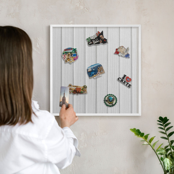 Tablica na magnesy z podróży biała rama Minimalistyczne pasy