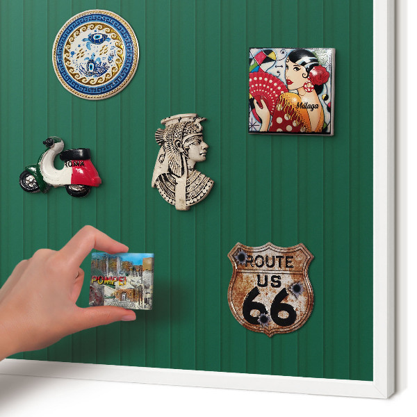 Tablica na magnesy z podróży biała rama Zielone pasy
