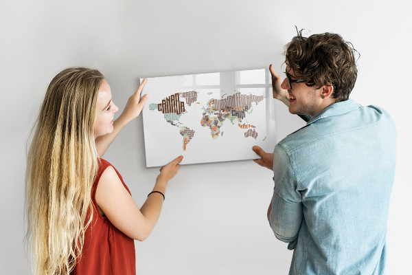 Magnetyczna tablica do rysowania Mapa świata z miejscami do zdjęć