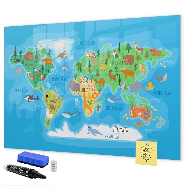 Tablica do rysowania magnetyczna Kolorowa mapa świata z magnesami