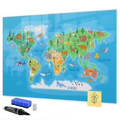 Tablica do rysowania magnetyczna Kolorowa mapa świata z magnesami