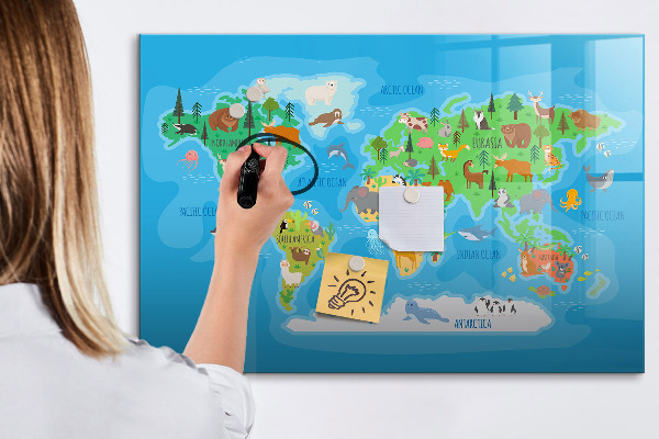 Tablica do rysowania magnetyczna Kolorowa mapa świata z magnesami