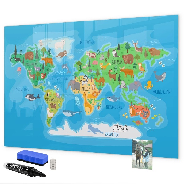 Tablica do rysowania magnetyczna Kolorowa mapa świata z magnesami