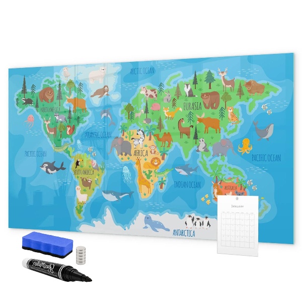 Tablica do rysowania magnetyczna Kolorowa mapa świata z magnesami