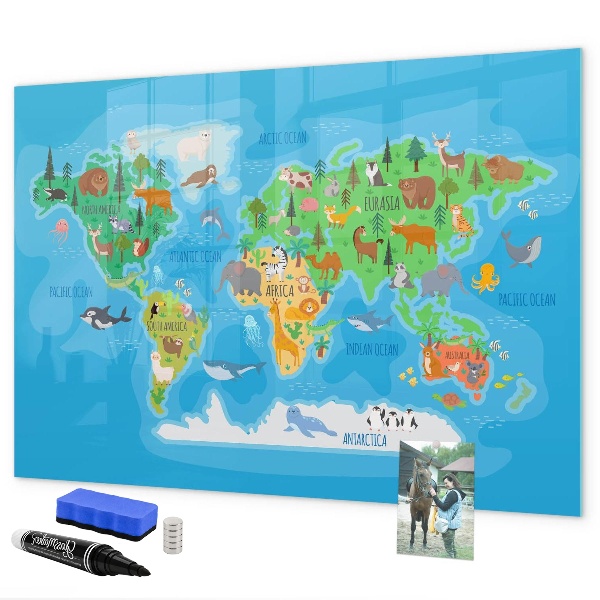 Tablica do rysowania magnetyczna Kolorowa mapa świata z magnesami