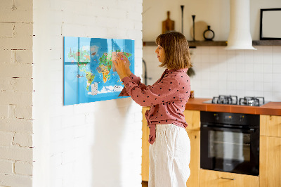 Tablica do rysowania magnetyczna Kolorowa mapa świata z magnesami