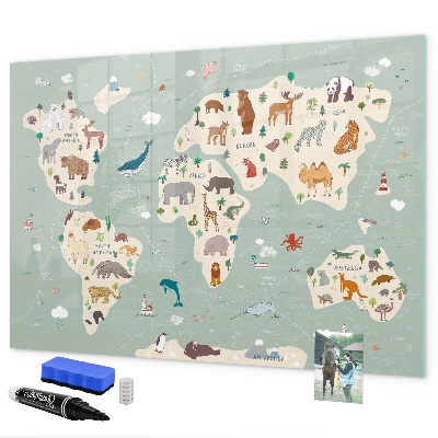 Magnetyczna tablica do rysowania Mapa świata z ilustracjami zwierząt