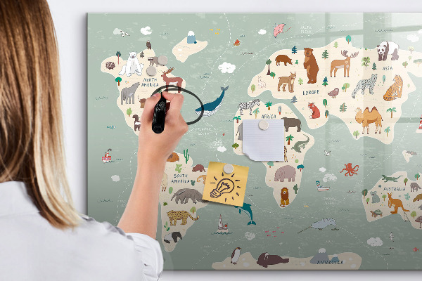 Magnetyczna tablica do rysowania Mapa świata z ilustracjami zwierząt