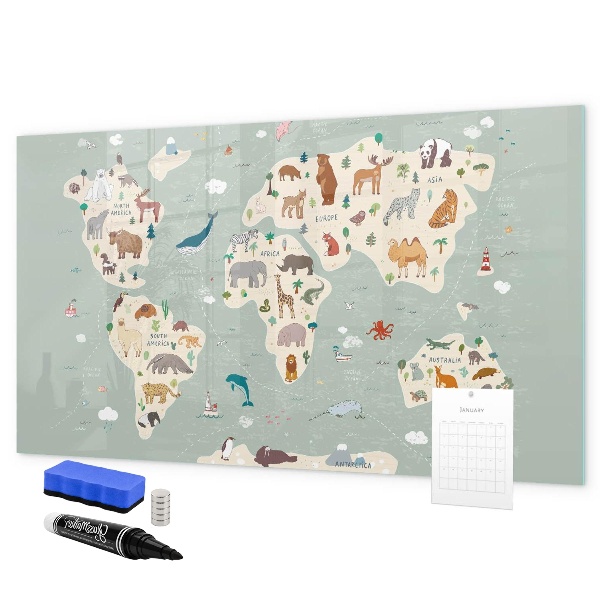 Magnetyczna tablica do rysowania Mapa świata z ilustracjami zwierząt