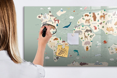 Magnetyczna tablica do rysowania Mapa świata z ilustracjami zwierząt