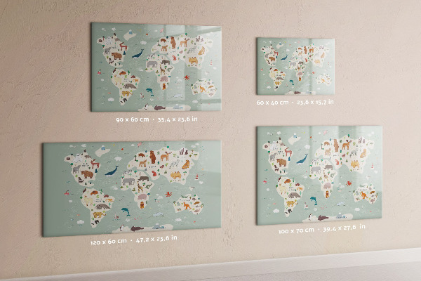 Magnetyczna tablica do rysowania Mapa świata z ilustracjami zwierząt