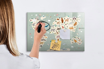 Magnetyczna tablica do rysowania Mapa świata z ilustracjami zwierząt
