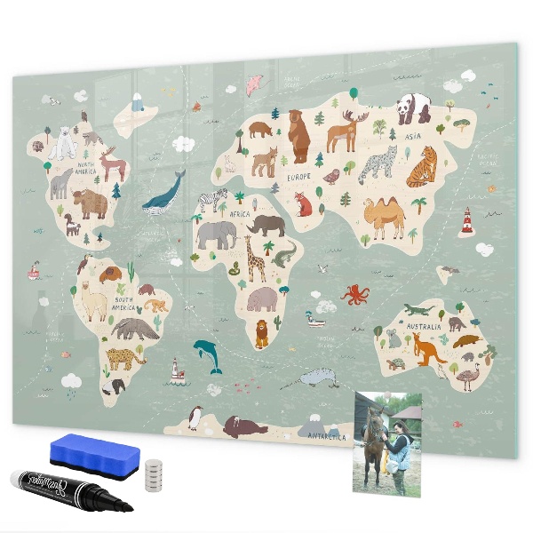 Magnetyczna tablica do rysowania Mapa świata z ilustracjami zwierząt