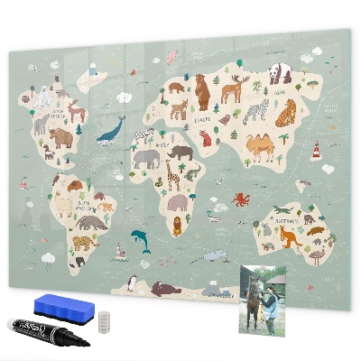 Magnetyczna tablica do rysowania Mapa świata z ilustracjami zwierząt