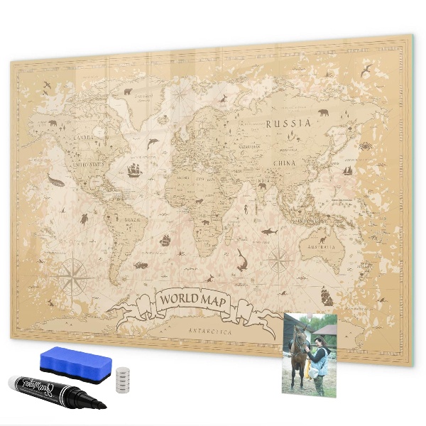 Magnetyczna tablica do rysowania Mapa świata z zdjęciami i akcesoriami